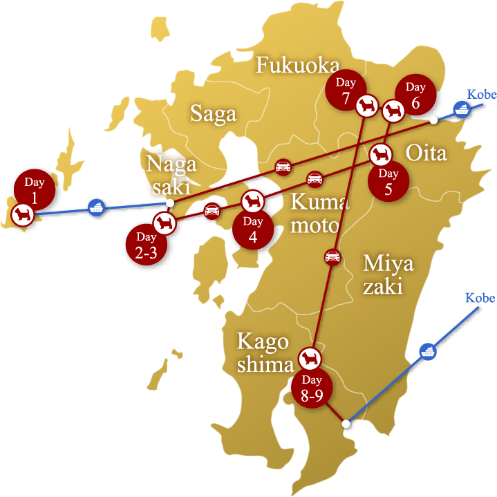 メルセデスで行く！九州一周の旅MAP